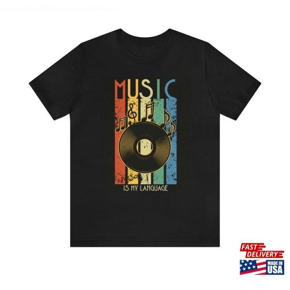 Music Shirt Retro Unisex Black Is My Language Love Vinyl On Shirt Classic